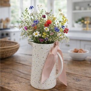 Speckled Coffetti White Ceramic Pitcher. Egg Back Home. EUC | Whimsical | 8.7”